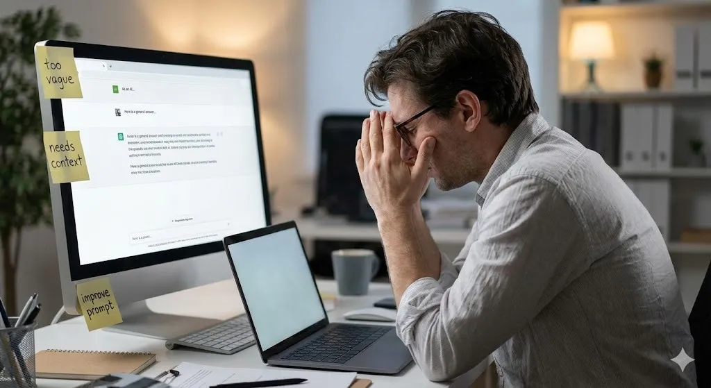 Illustration of AI Persona Prompting showing a robot trying on different expert hats like Professor and CEO